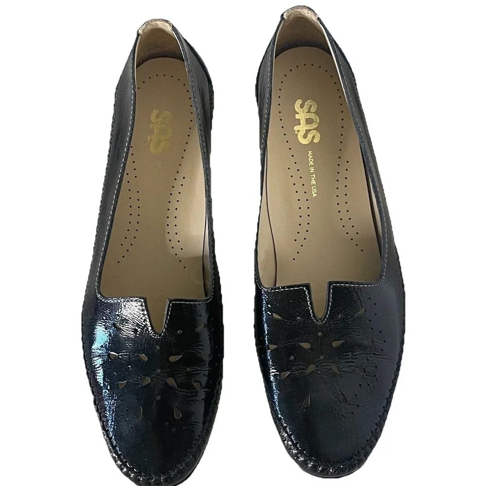 SAS Sanyo Women 7.5N Black Patent Leather Slip On Comfort Loafers‎ USA NWOB